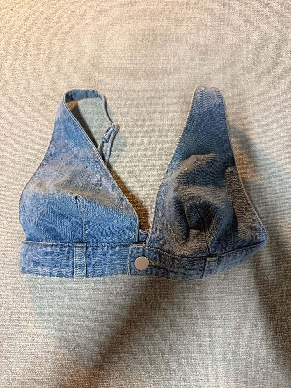 Princess Polly Blue Denim V-Neck Halter Crop Top Bralette